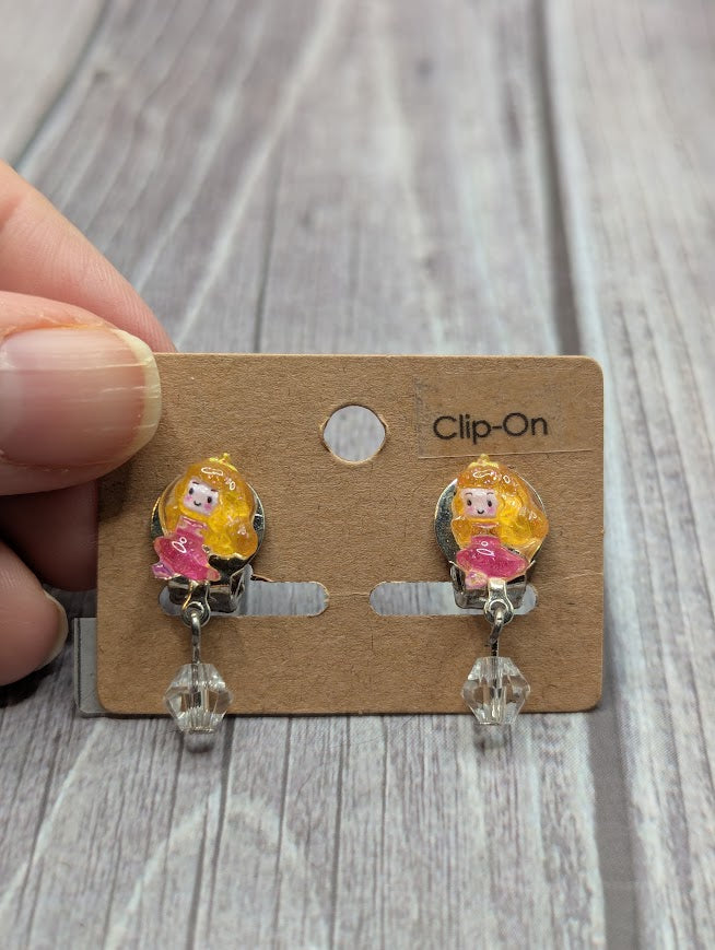 Aurora, Sleeping Beauty, Clip on Earrings with Bead
