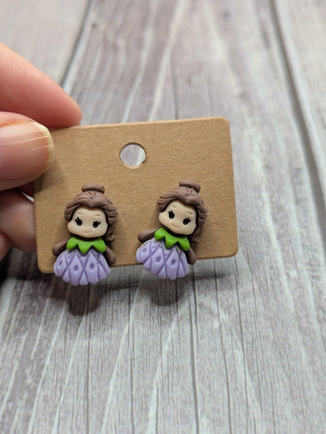 Brown Hair Fairy Princess, Stud Earrings