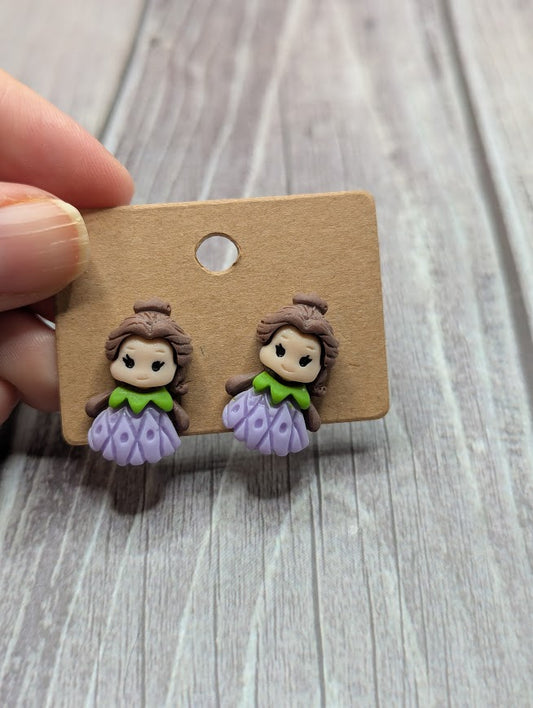 Brown Hair Fairy Princess, Stud Earrings