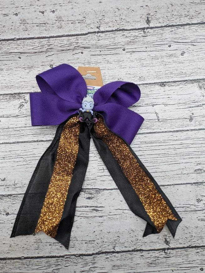Ursula Bow, Black, Purple, Gold, Sparkle Hair Clip
