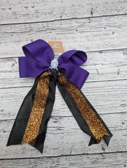 Ursula Bow, Black, Purple, Gold, Sparkle Hair Clip