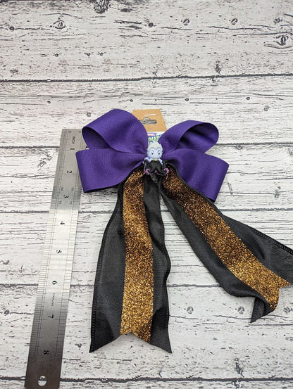 Ursula Bow, Black, Purple, Gold, Sparkle Hair Clip