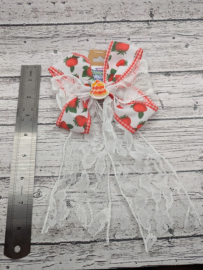 Strawberry Shortcake Bow, Lace, Food, Hair Clip