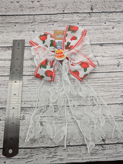 Strawberry Shortcake Bow, Lace, Food, Hair Clip