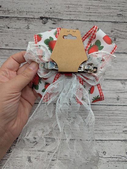 Strawberry Shortcake Bow, Lace, Food, Hair Clip