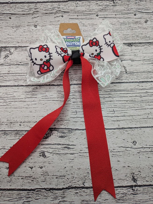 Hello Kitty Bow, Lace, Red, Hair Clip