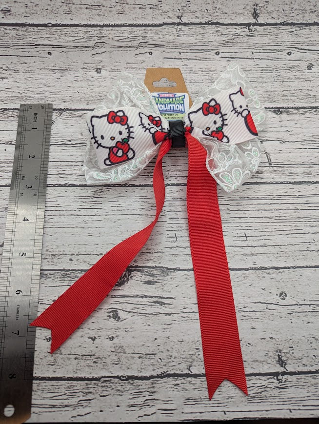 Hello Kitty Bow, Lace, Red, Hair Clip