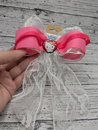 Hello Kitty Heart Bow, Pink, Lace, Hair Clip