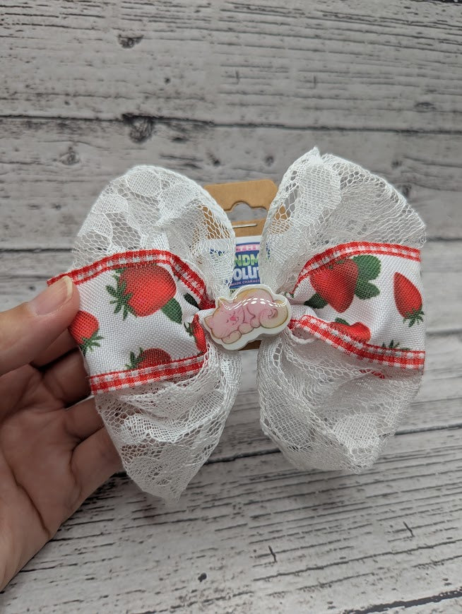 Strawberry Shortcake Cat Bow, Lace, Strawberry, Hair Clip
