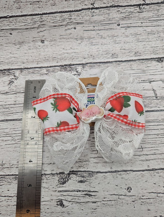Strawberry Shortcake Cat Bow, Lace, Strawberry, Hair Clip