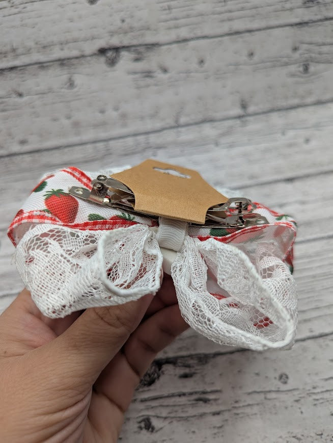 Strawberry Shortcake Cat Bow, Lace, Strawberry, Hair Clip
