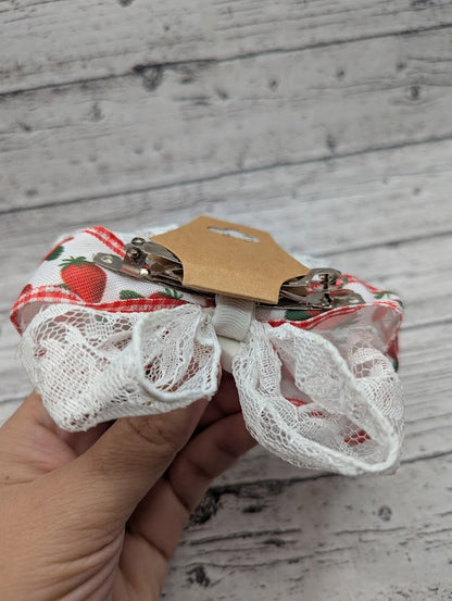 Strawberry Shortcake Cat Bow, Lace, Strawberry, Hair Clip