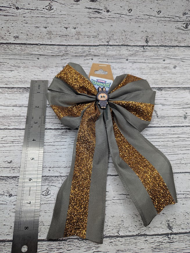 Labubu Bow, Gold, Grey, Sparkle,  Hair Clip