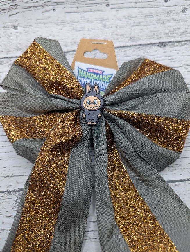 Labubu Bow, Gold, Grey, Sparkle,  Hair Clip