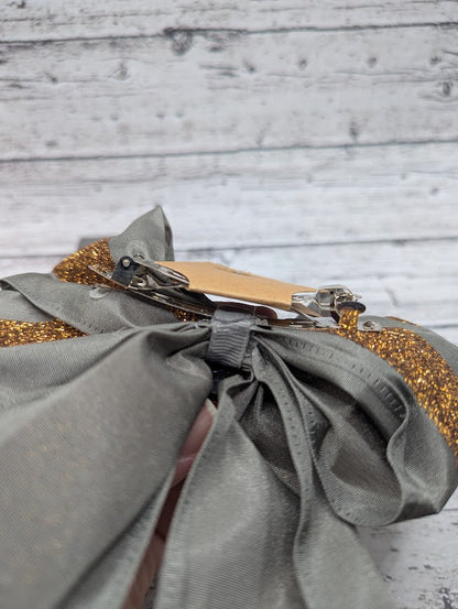 Labubu Bow, Gold, Grey, Sparkle,  Hair Clip