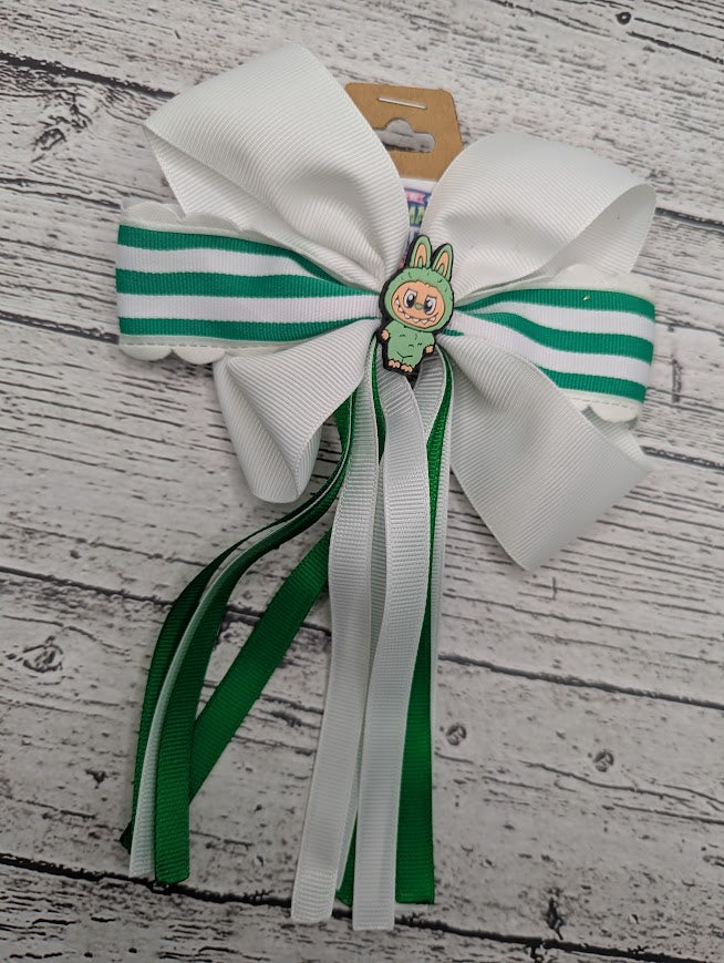 Labubu Bow, Green, White, Stripe, Hair Clip