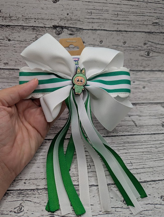Labubu Bow, Green, White, Stripe, Hair Clip