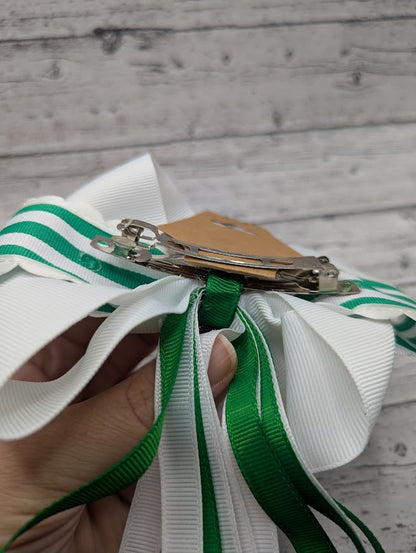 Labubu Bow, Green, White, Stripe, Hair Clip