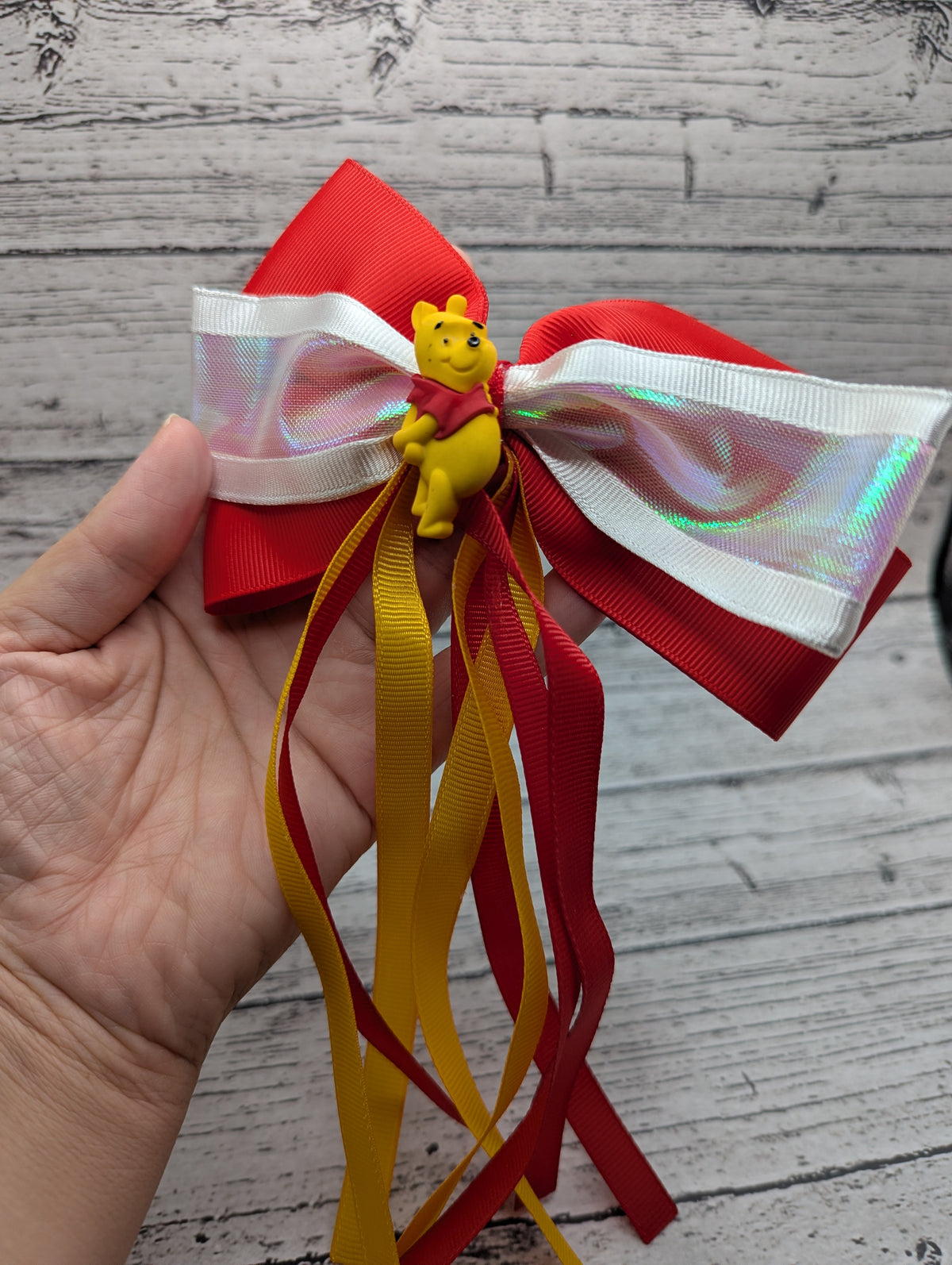 Winnie the Pooh Bow, Red, Orange, Hair Tie