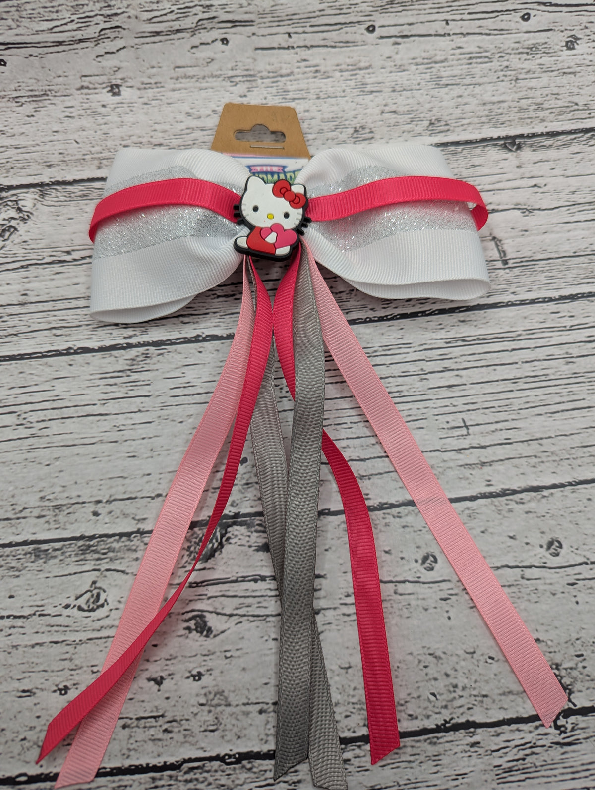Hello Kitty Bow, White, Pink, Silver Hair Clip