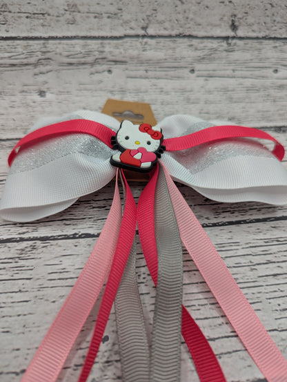 Hello Kitty Bow, White, Pink, Silver Hair Clip