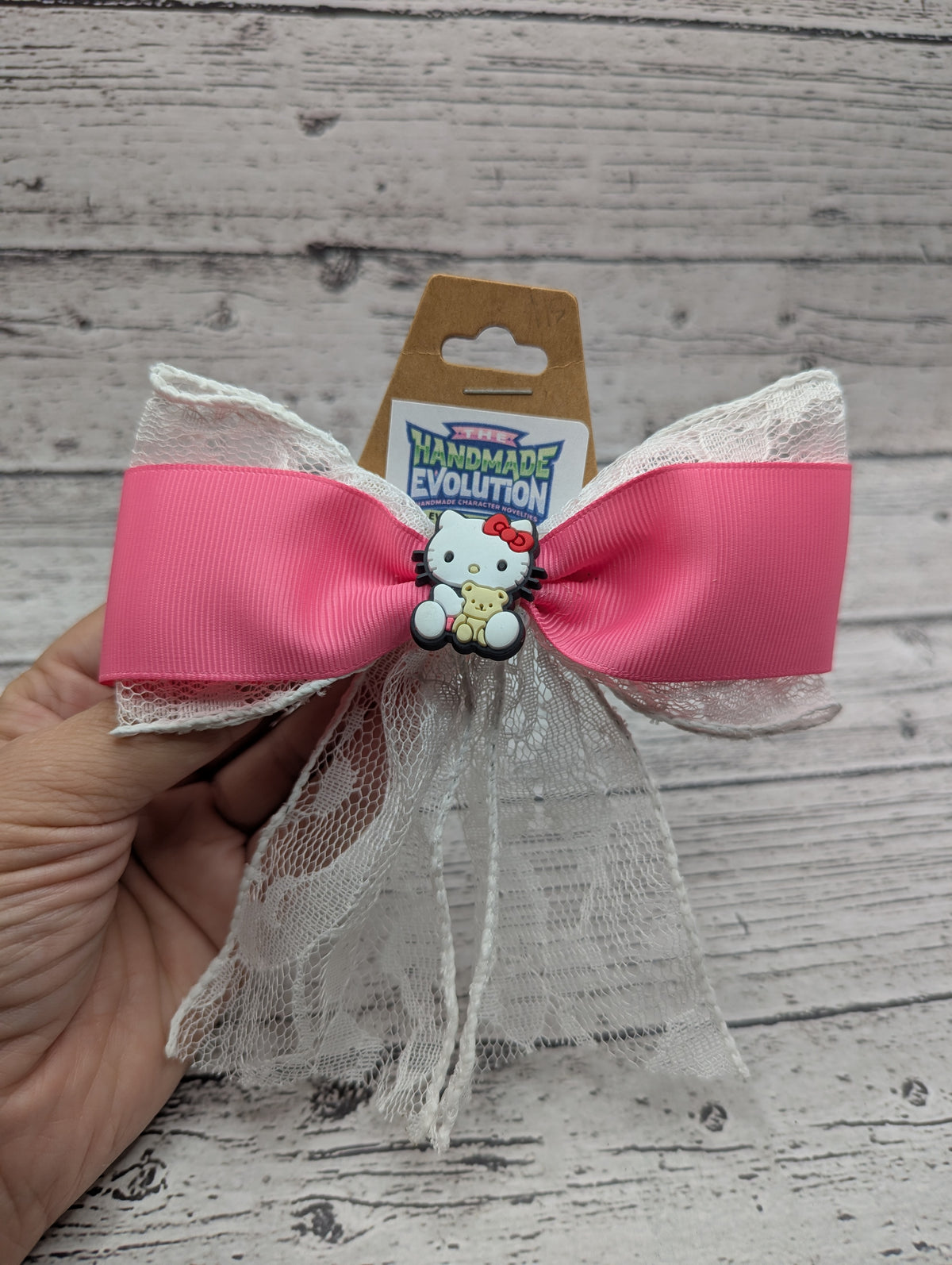 Hello Kitty Bow, Lace, Pink Hair Clip