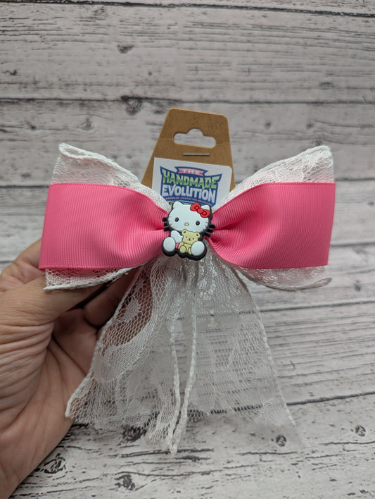 Hello Kitty Bow, Lace, Pink Hair Clip