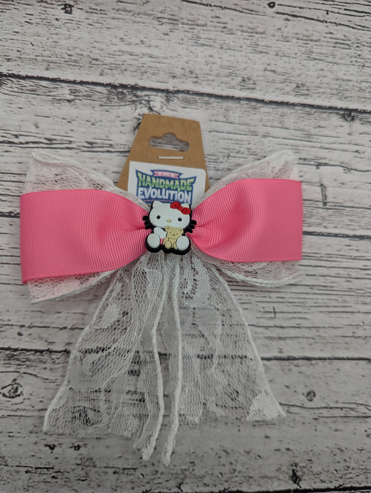 Hello Kitty Bow, Lace, Pink Hair Clip