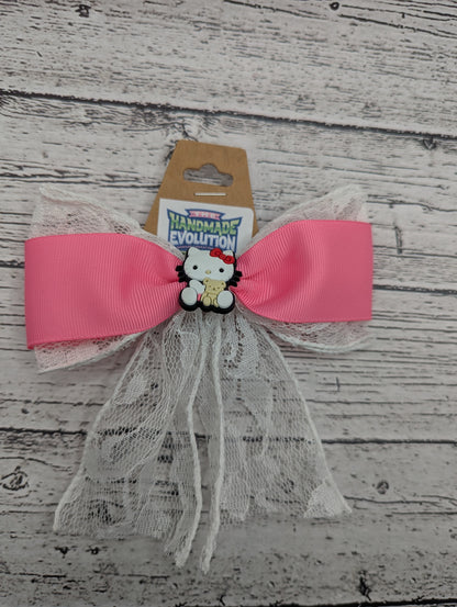 Hello Kitty Bow, Lace, Pink Hair Clip