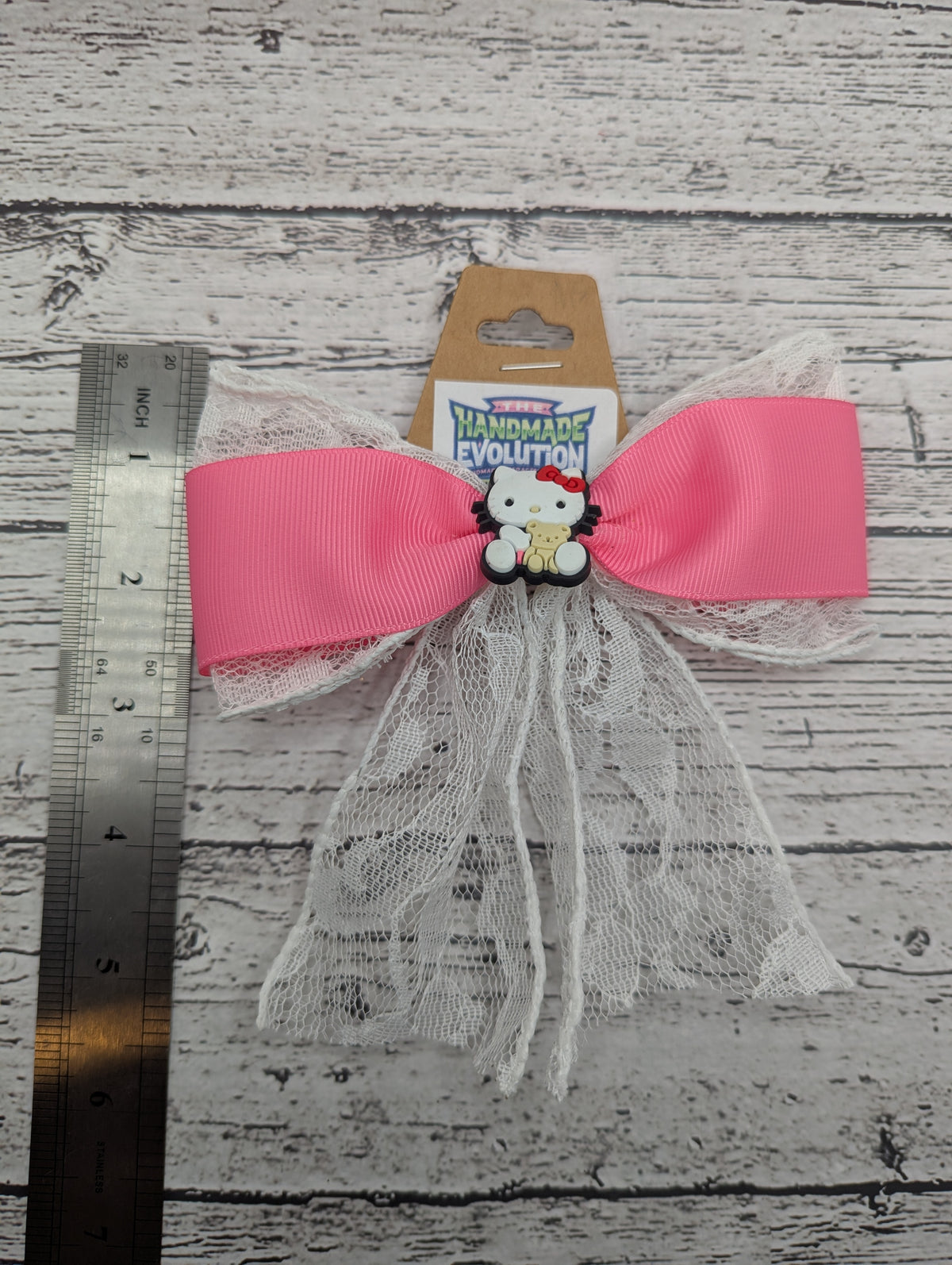 Hello Kitty Bow, Lace, Pink Hair Clip