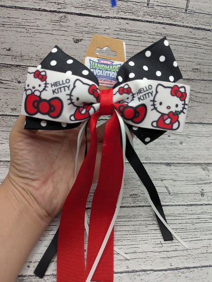 Hello Kitty Bow, Red, Black, White, Polka Dot  Hair Clip