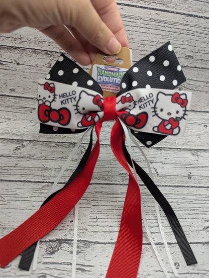 Hello Kitty Bow, Red, Black, White, Polka Dot  Hair Clip