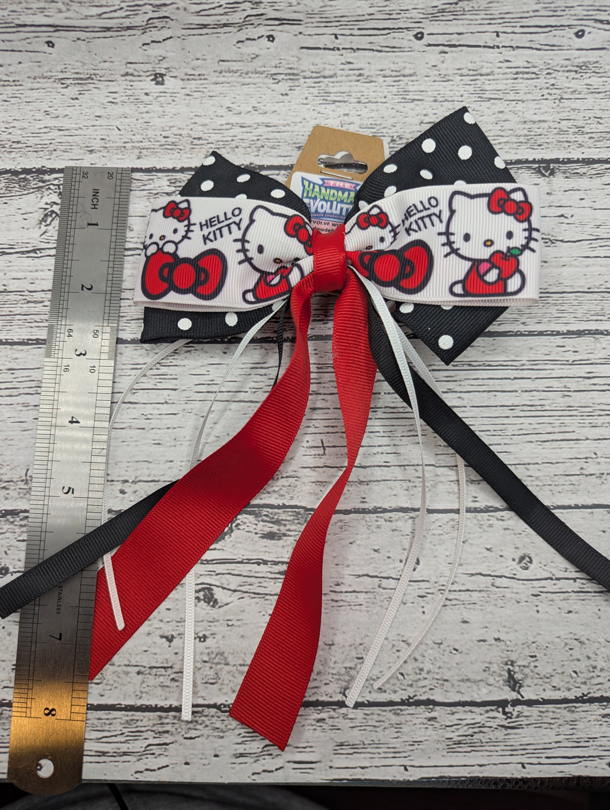 Hello Kitty Bow, Red, Black, White, Polka Dot  Hair Clip