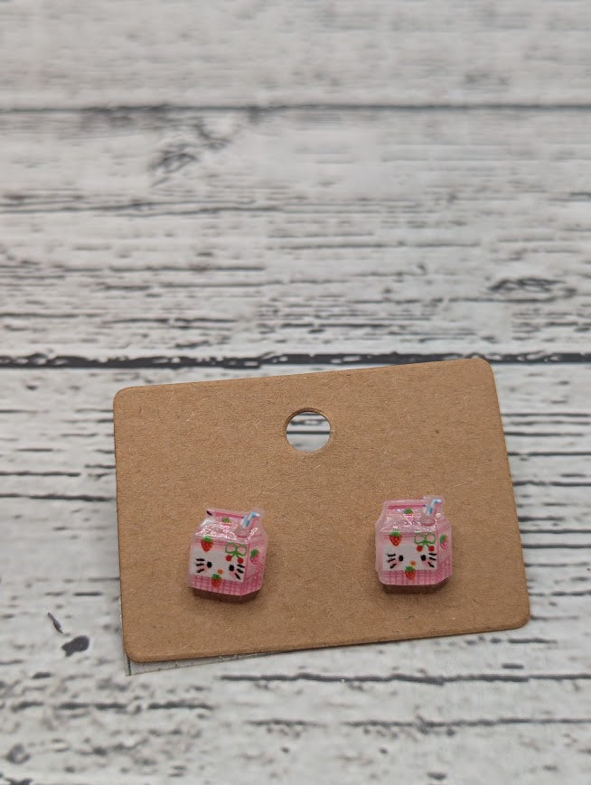 Hello Kitty, Milk Carton, Mini Stud Earrings
