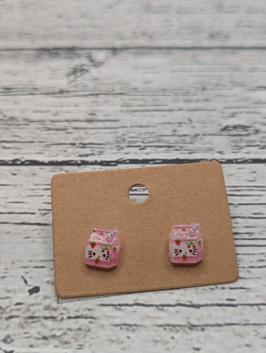 Hello Kitty, Milk Carton, Mini Stud Earrings