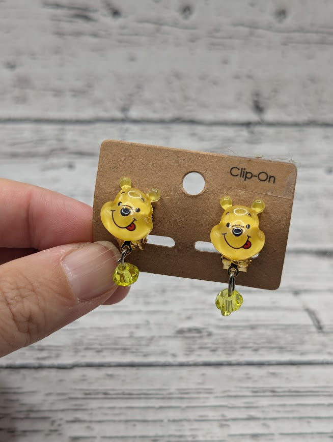 Winnie the Pooh, Clip on Earrings, Yellow Beads