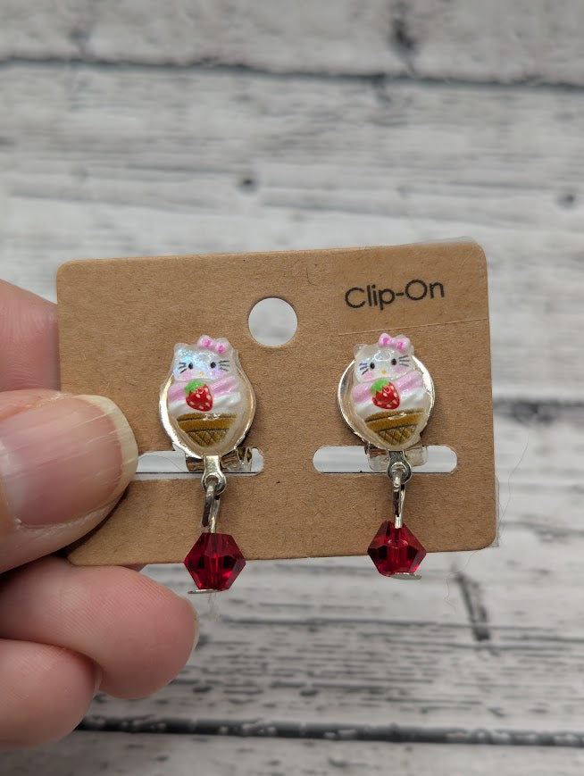 Hello Kitty Ice Cream, Clip On Earrings