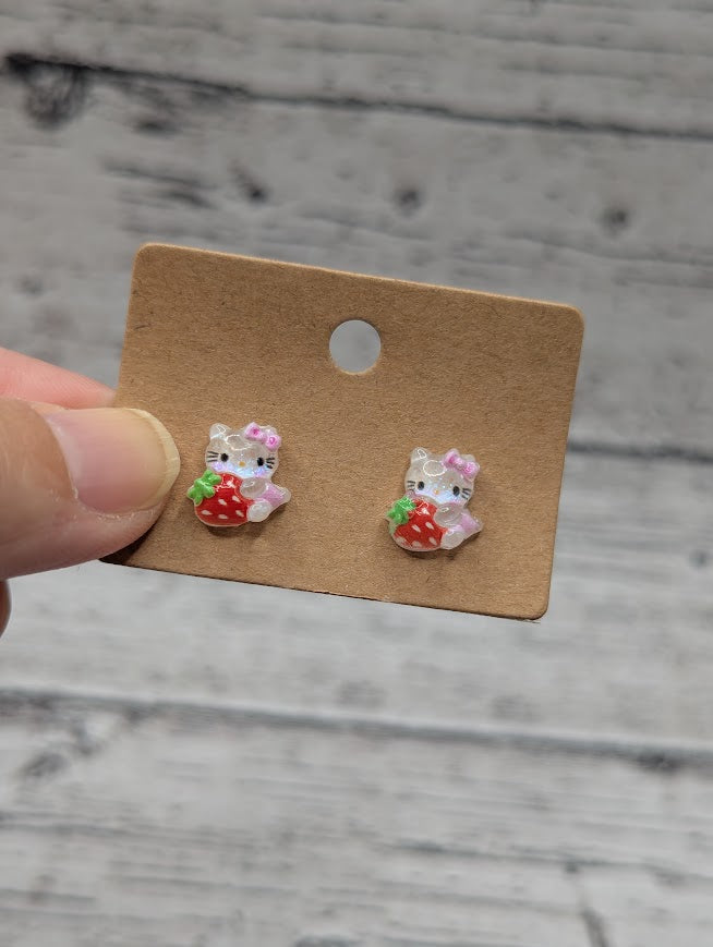 Hello Kitty Holding Strawberry Mini Stud Earrings