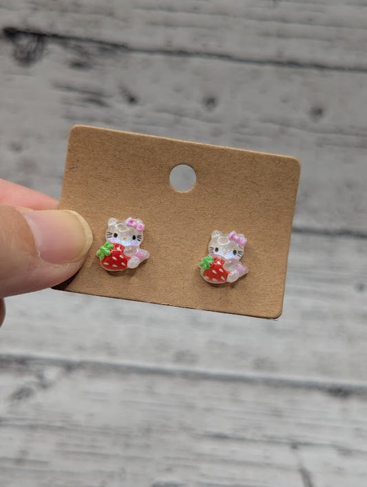 Hello Kitty Holding Strawberry Mini Stud Earrings