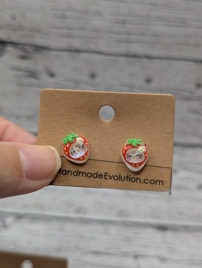 Hello Kitty Strawberry Face, Mini Stud Earrings
