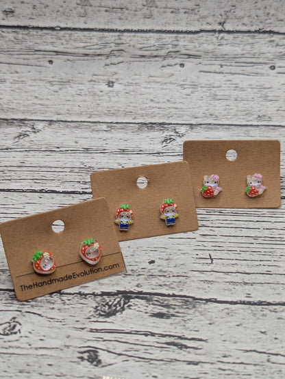 Hello Kitty Strawberry Face, Mini Stud Earrings