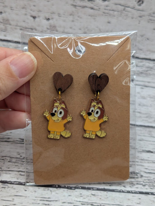 Bingo Dancing, Wooden Heart Earrings