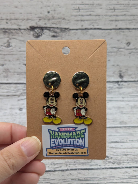 Mickey Standing, Gold Circle Earrings