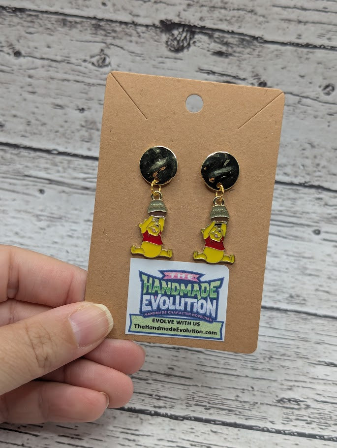 Pooh Bear & Hunny, Gold Circle Earrings