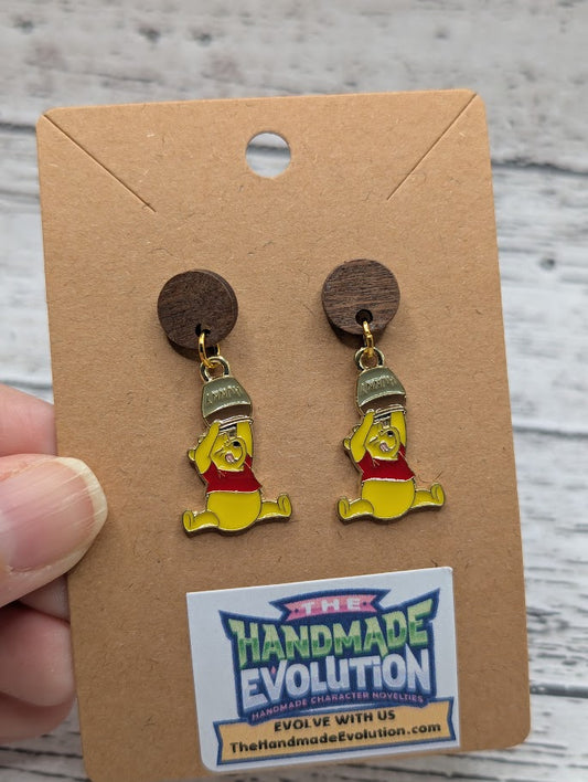Pooh Bear & Hunny, Wooden Circle Earrings
