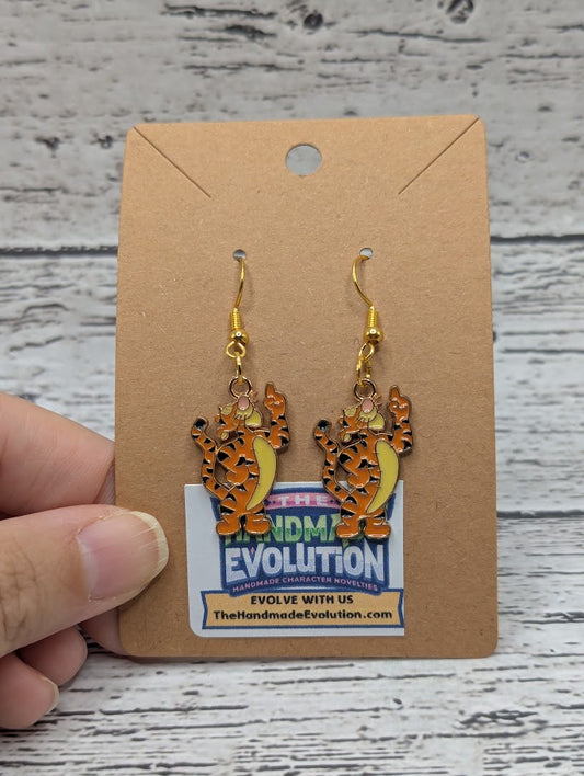 Tigger Pointing up, Gold Hook Dangle Earrings