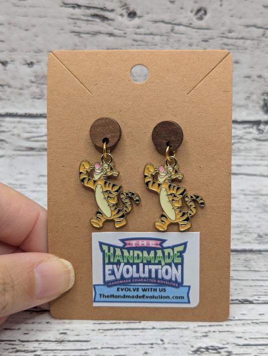 Tigger, Wooden Circle Earrings
