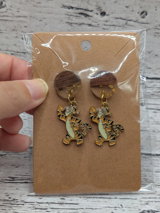 Tigger, Gold and Sparkle Wooden Earrings