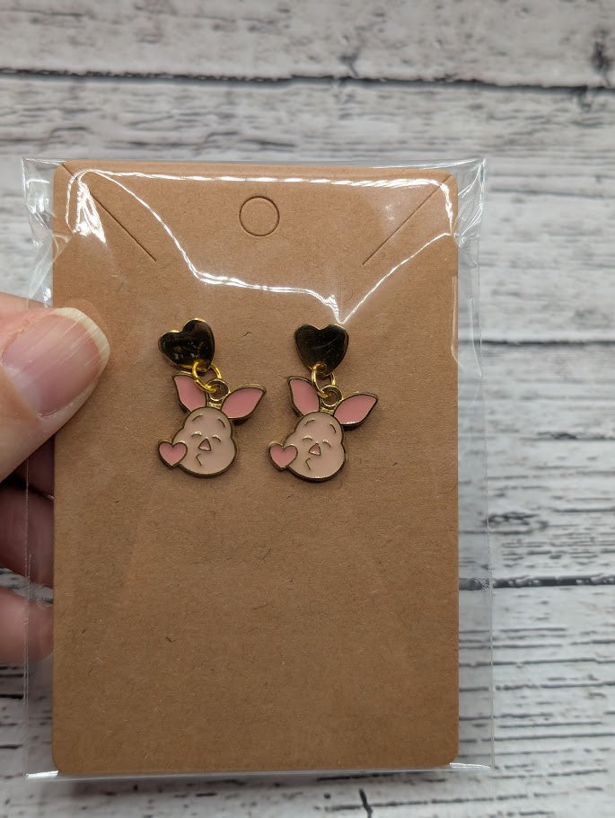 Piglet Kisses, Gold Heart Earrings