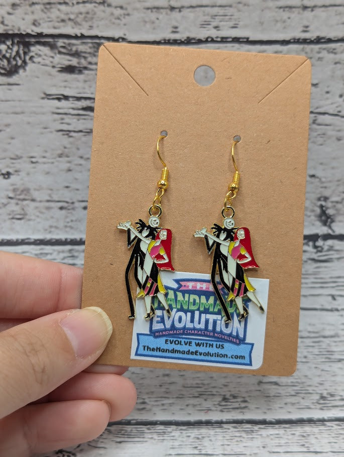 Jack & Sally Dancing, Gold Hook Dangle Earrings
